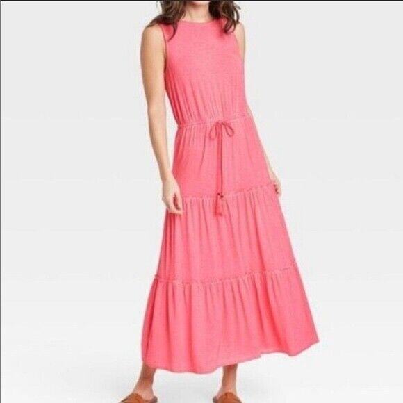 Knox Rose Womens sz S Maxi Dress Pink Tiered Boho peasant career travel comfy - Picture 1 of 7